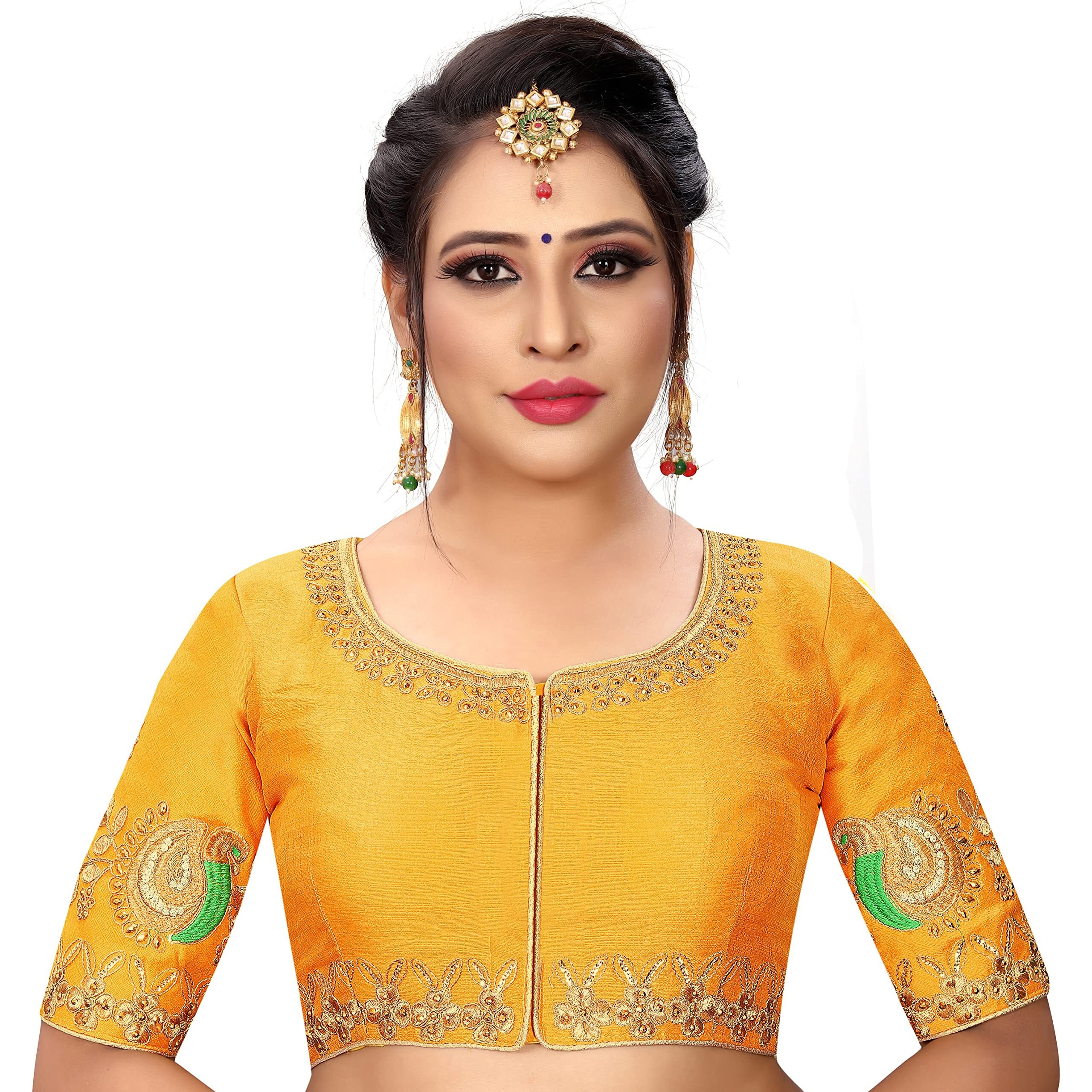 Pujia Mils Women's Silk Solid Half Sleeve Blouse (Dumbo_Yellow_38)