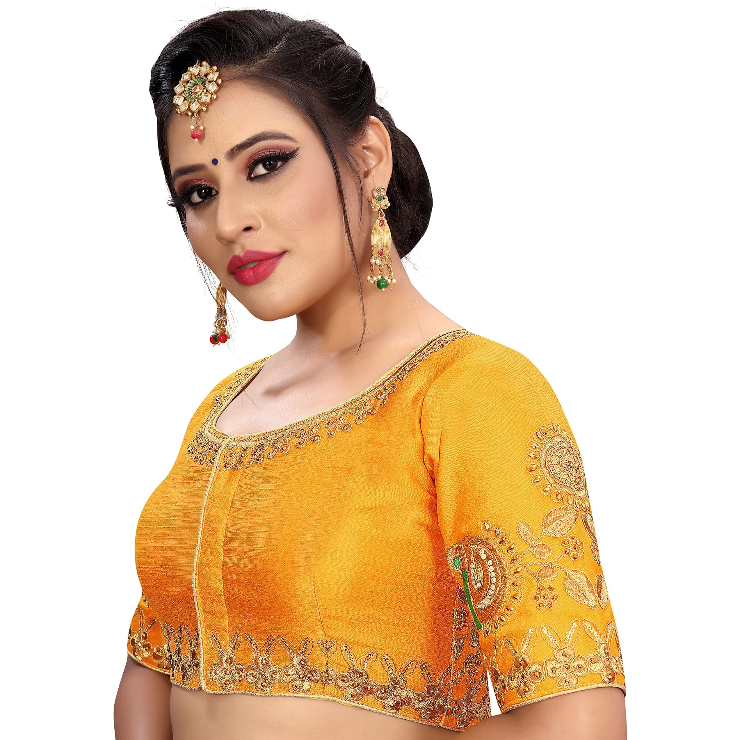 Pujia Mils Women's Silk Solid Half Sleeve Blouse (Dumbo_Yellow_38)