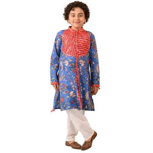 Pspeaches Boys Floral Printed Regular Pure Cotton Kurta With Pyjamas