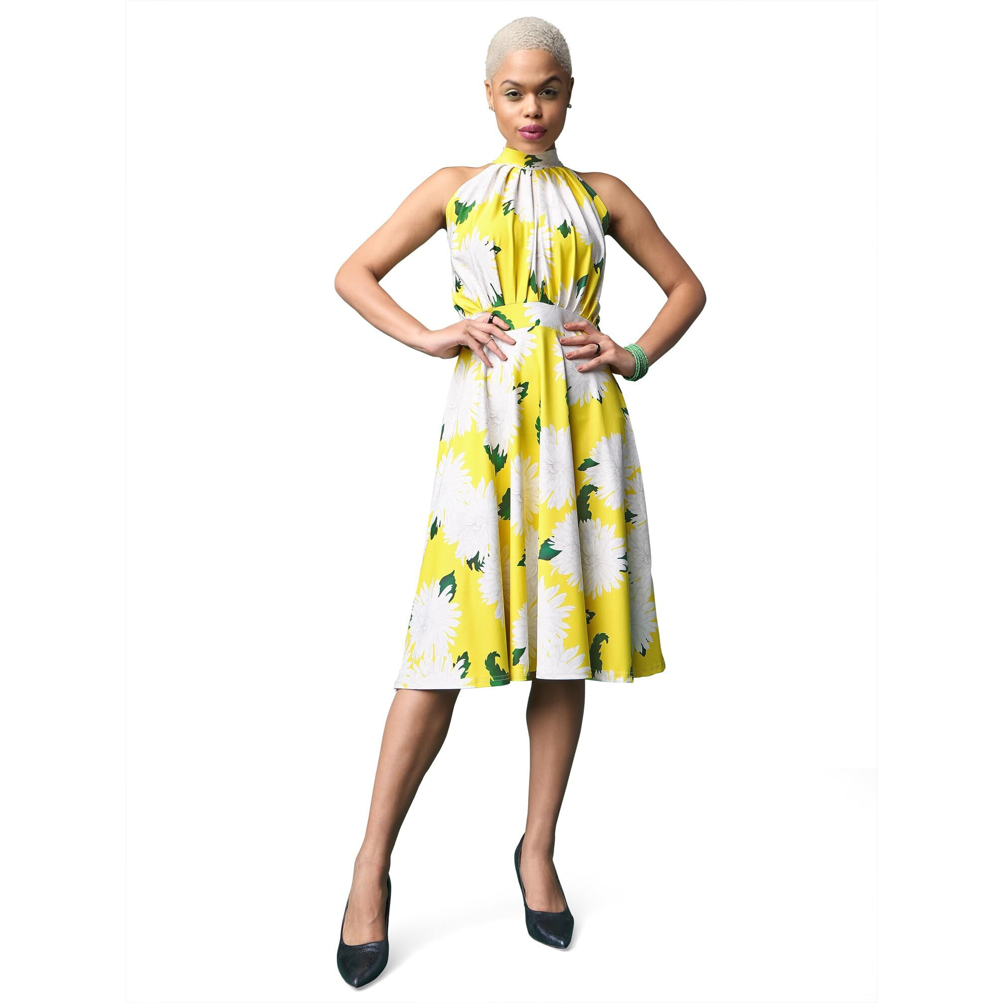 Purvaja Womens Fit & Flare Knee Length Dress (Wini-058-Oxey_Yellow_Small)