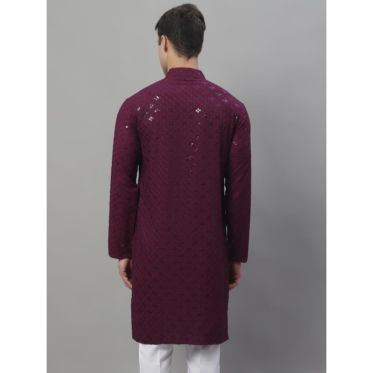 Jompers Men's Chikankari Embroidered And Sequence Kurtas Only (Purple, L)