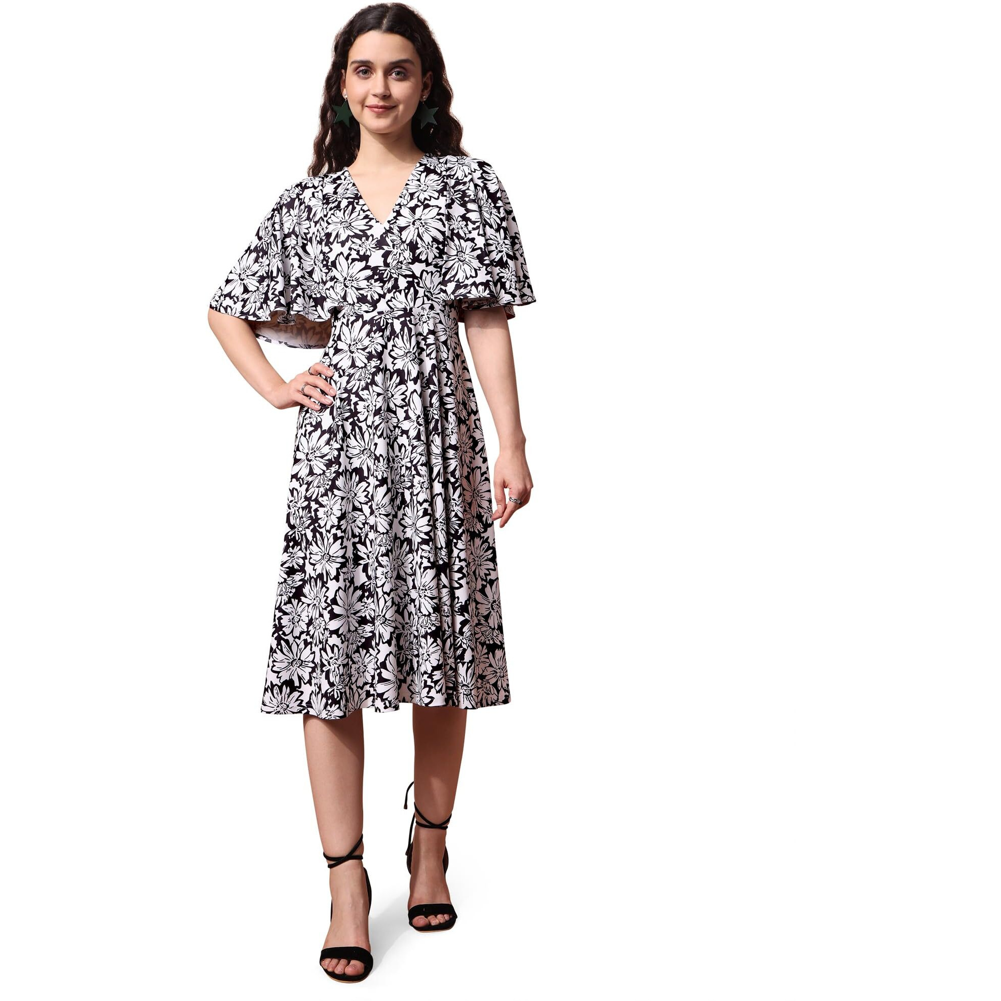 Purvaja Womens Fit & Flare Knee Length Dress (Wini-002-Unity_Black_X-Large)