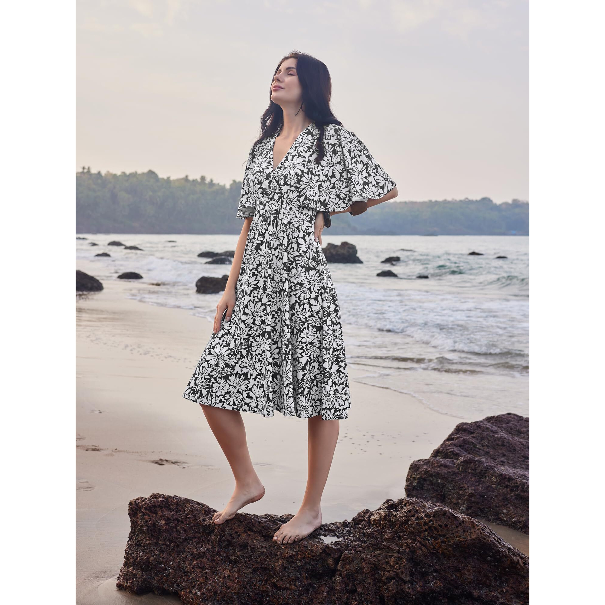 Purvaja Womens Fit & Flare Knee Length Dress (Wini-002-Unity_Black_X-Large)