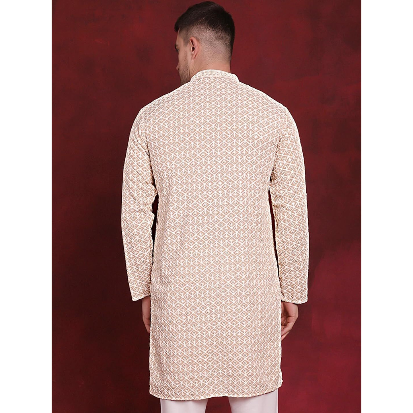 Jompers Men's Beige Sequin Embroidered Pure Cotton Kurtas (Beige, Xl)