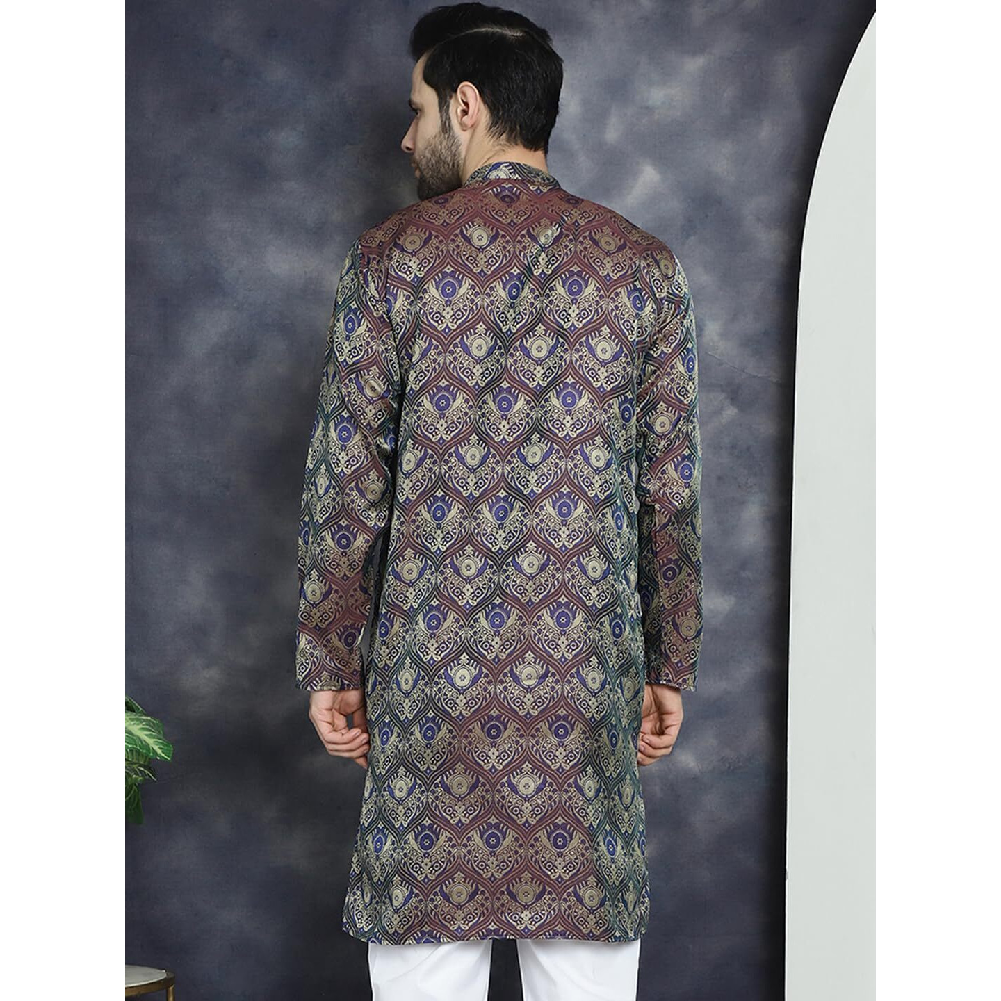 Jompers Men's Purple Silk Blend Straight Kurtas (Purple, L)