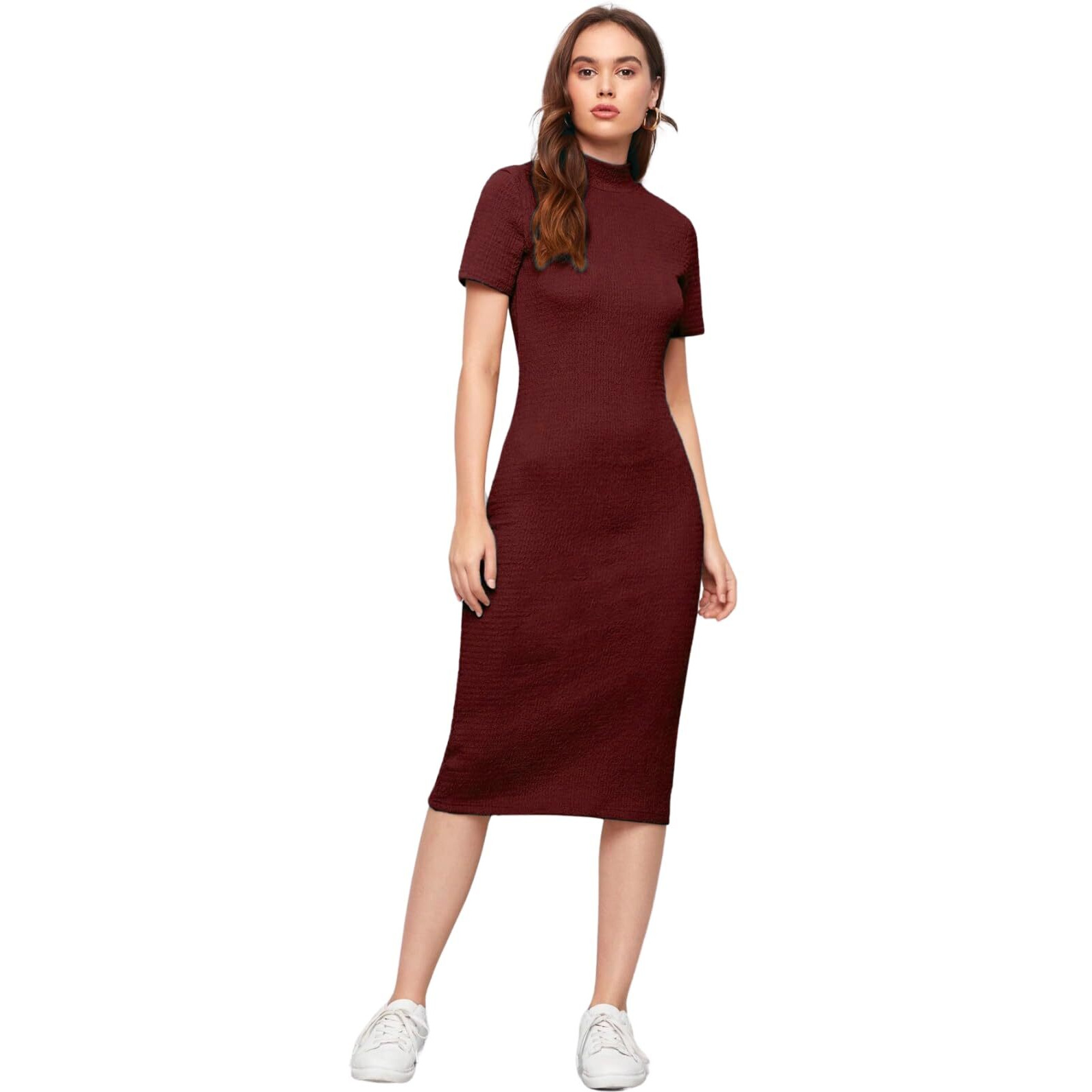 Leriya Fashion Women's Polycotton Bodycon Maxi Dress (Lf-Wd1158_Burgundy_2Xl)