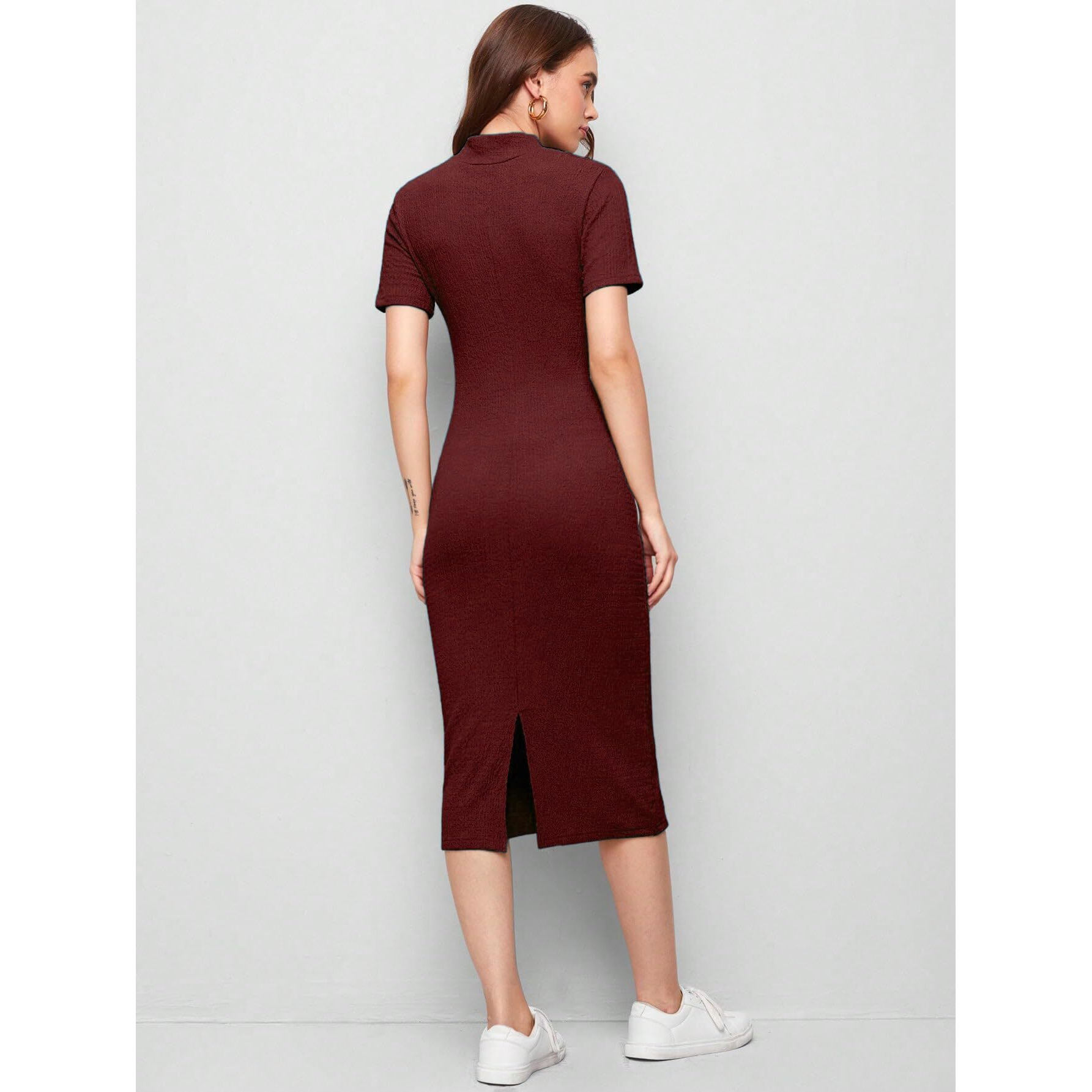 Leriya Fashion Women's Polycotton Bodycon Maxi Dress (Lf-Wd1158_Burgundy_2Xl)