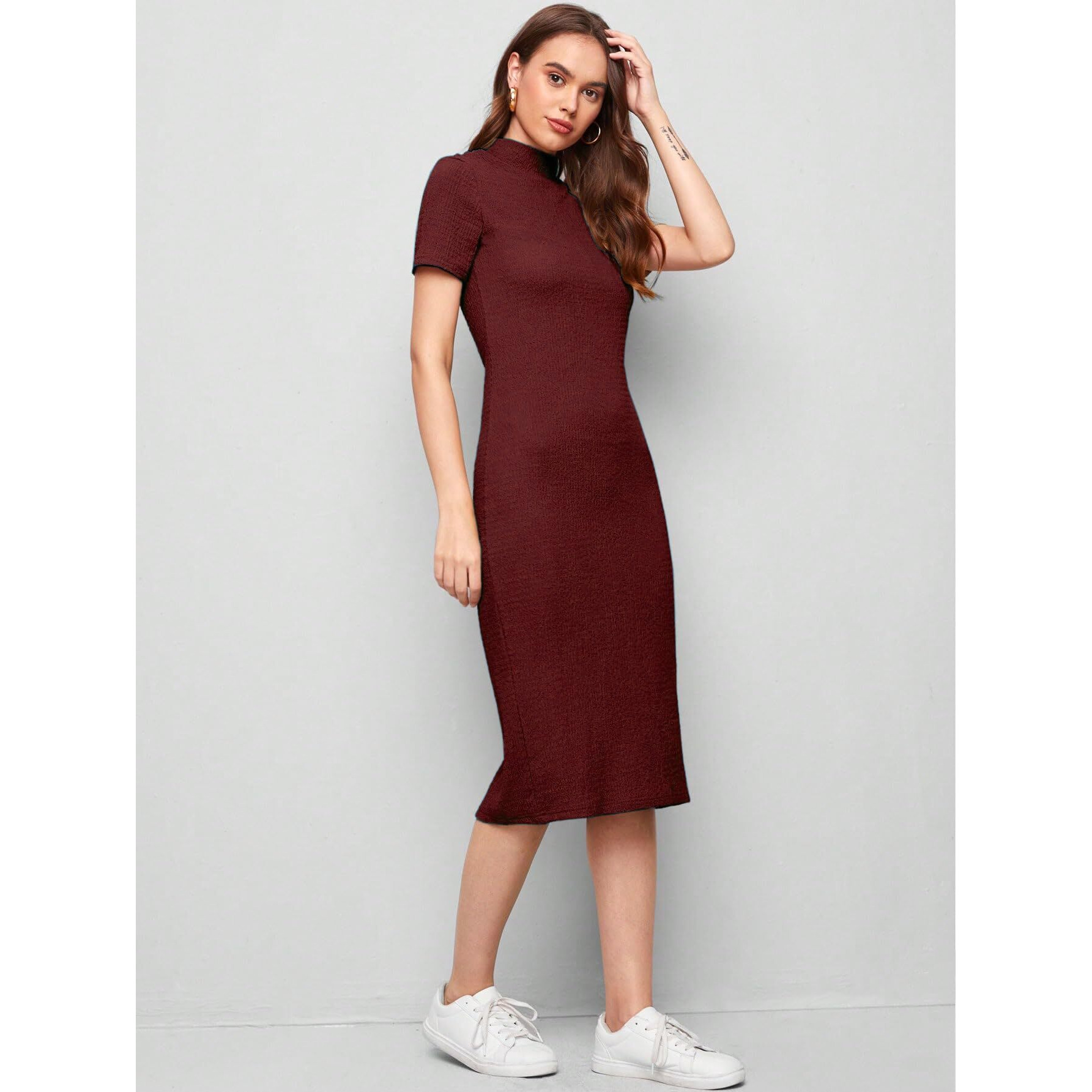 Leriya Fashion Women's Polycotton Bodycon Maxi Dress (Lf-Wd1158_Burgundy_2Xl)