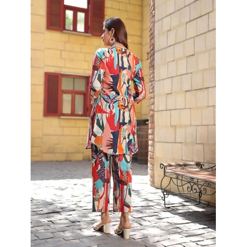 Nainvish Women's Multicolor Printed Straight Rayon Blend Notch Neck Co-Ord Set (Sd729_Kb-Xl_Multicolor)