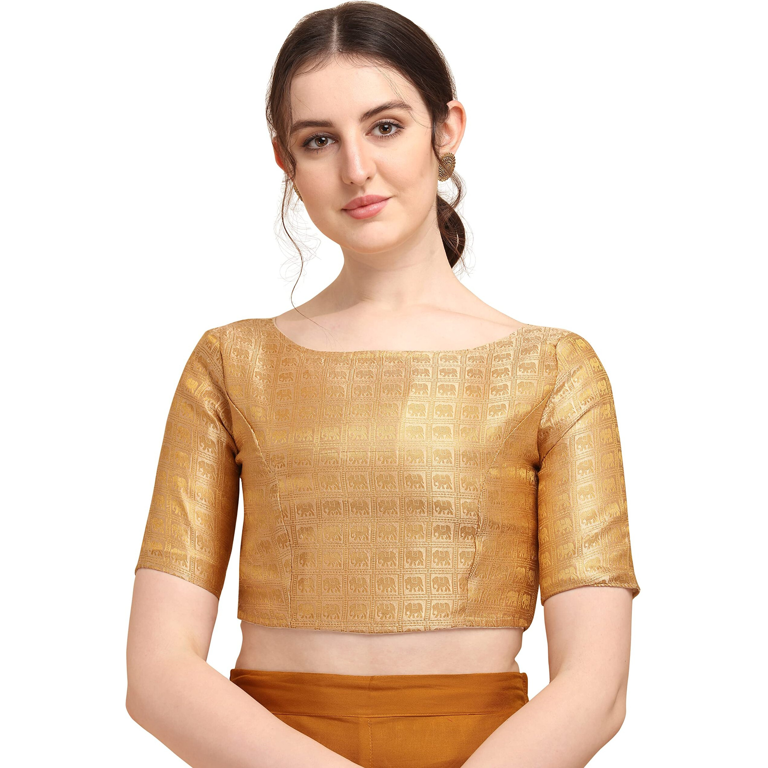 Oomph Jacquard Beige Readymade Blouse For Women - Rbbl137Xl