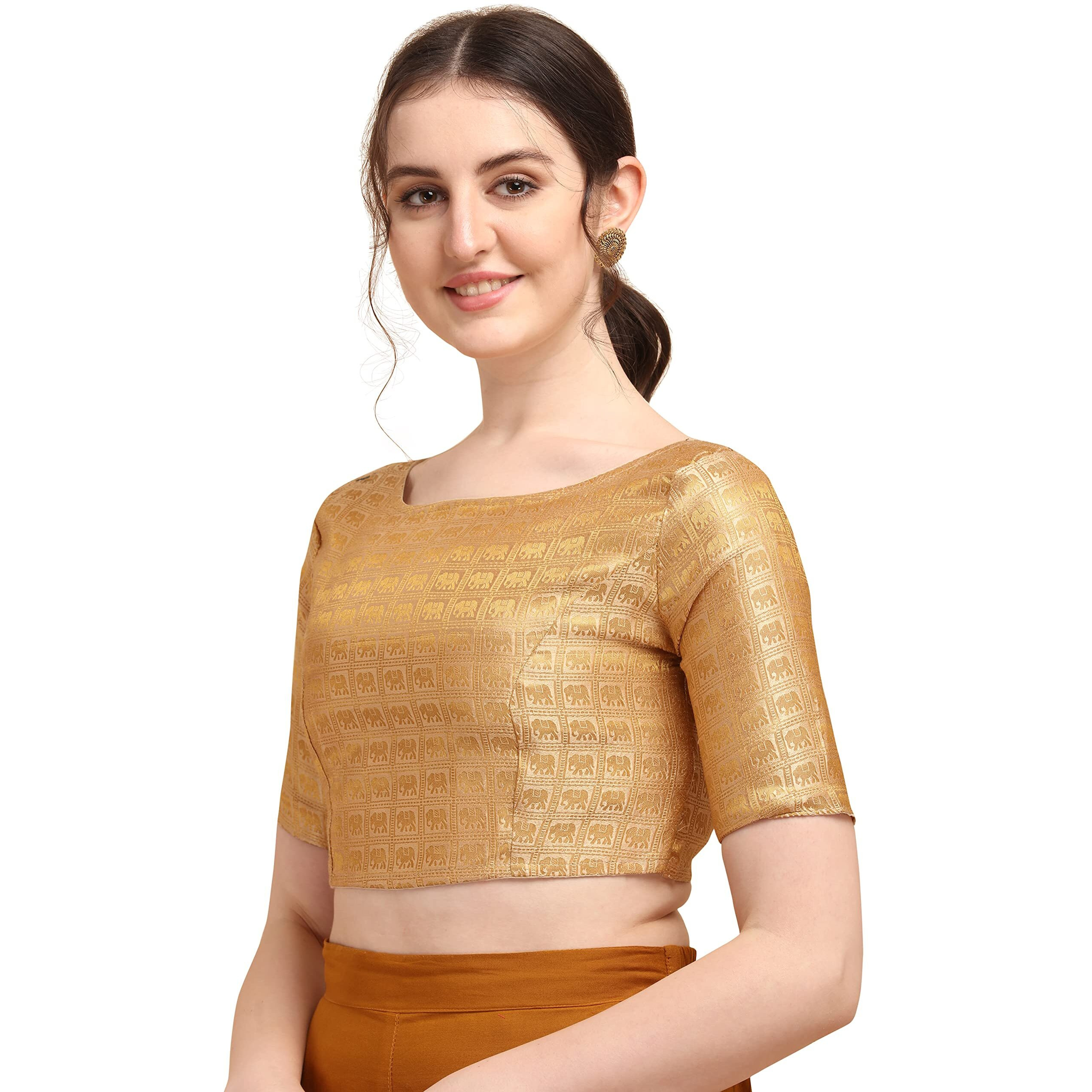 Oomph Jacquard Beige Readymade Blouse For Women - Rbbl137Xl