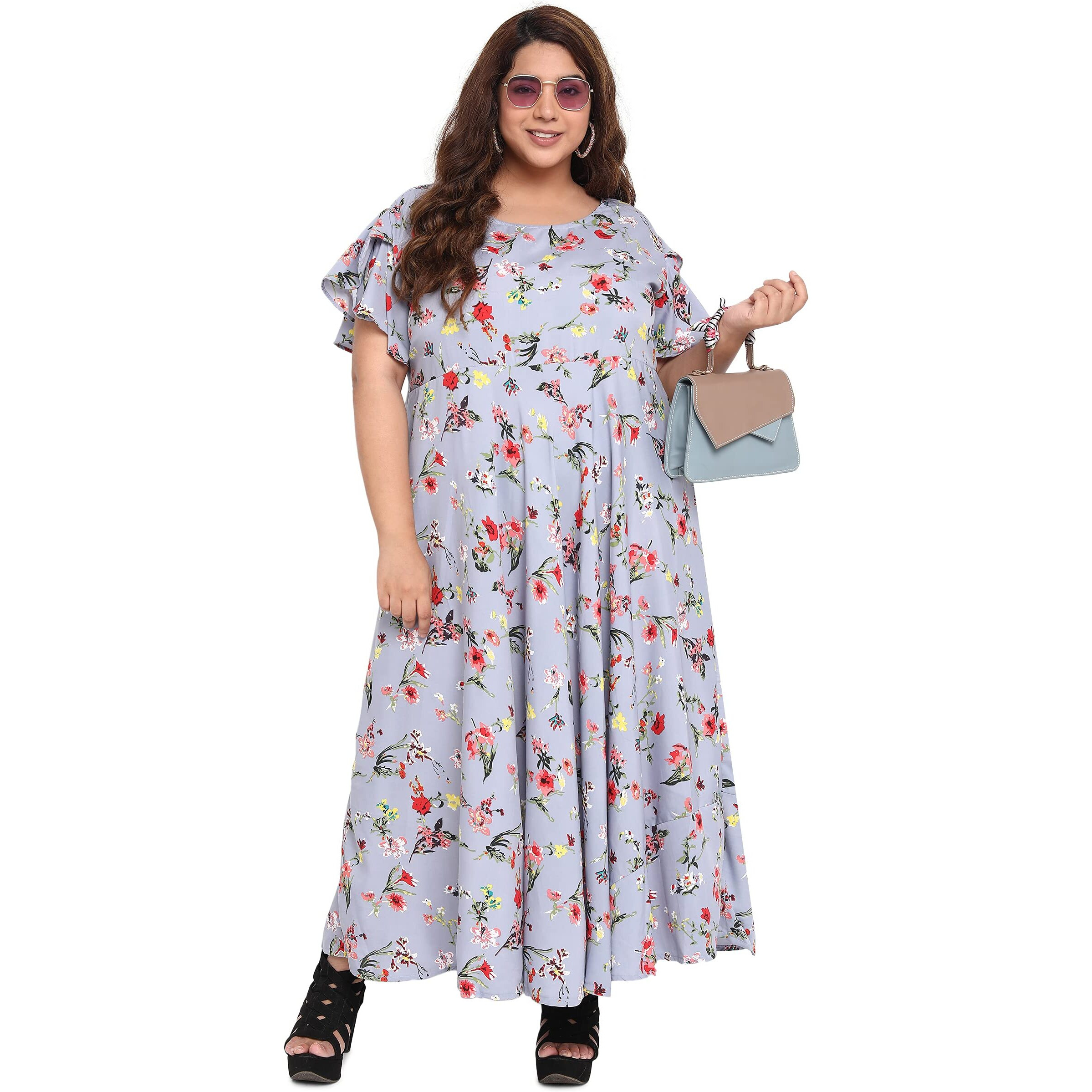 Oomph Women's Western & Fusion Wear Crepe A-Line Maxi Plus Size Dress - Lavender Purple - Od245_4Xl