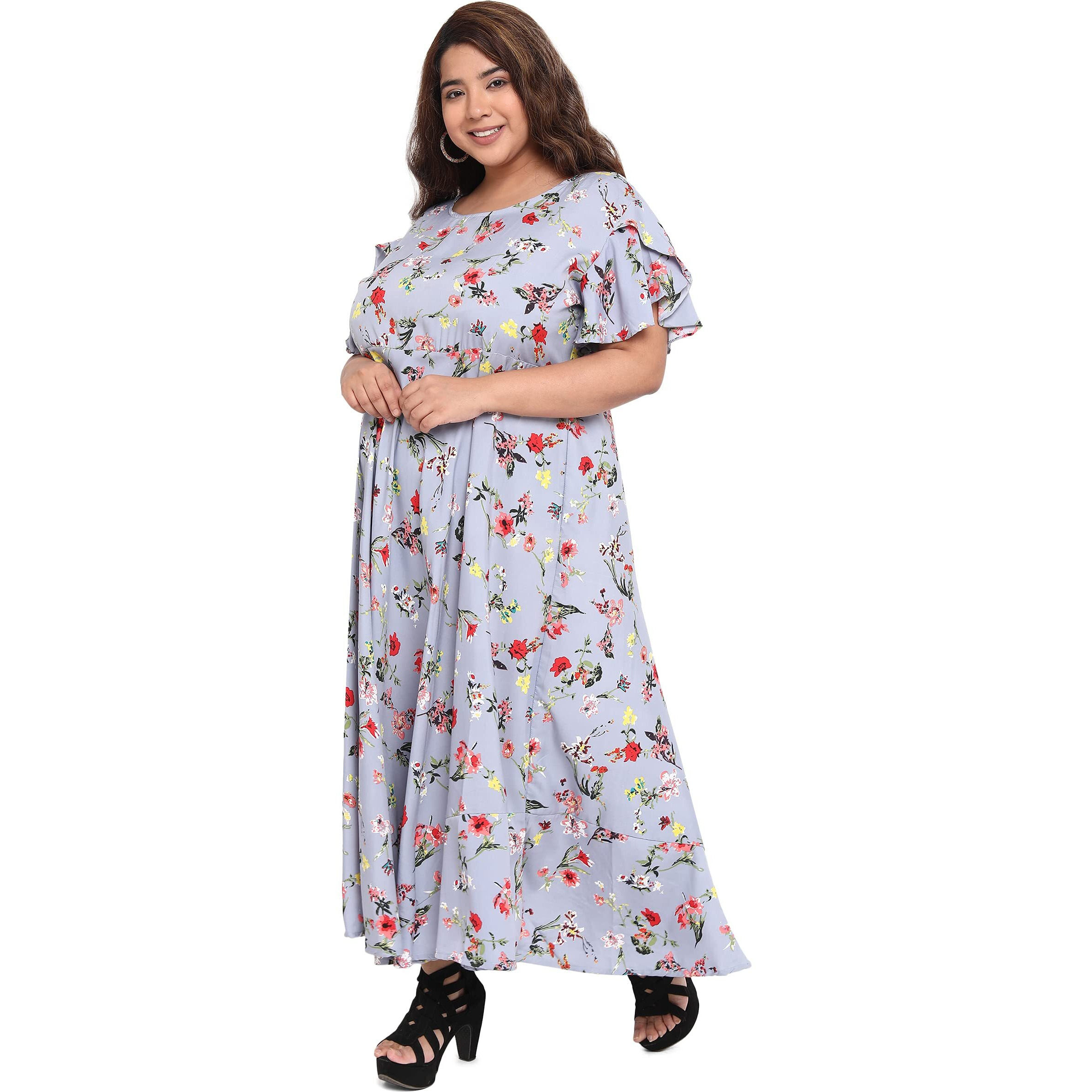 Oomph Women's Western & Fusion Wear Crepe A-Line Maxi Plus Size Dress - Lavender Purple - Od245_4Xl