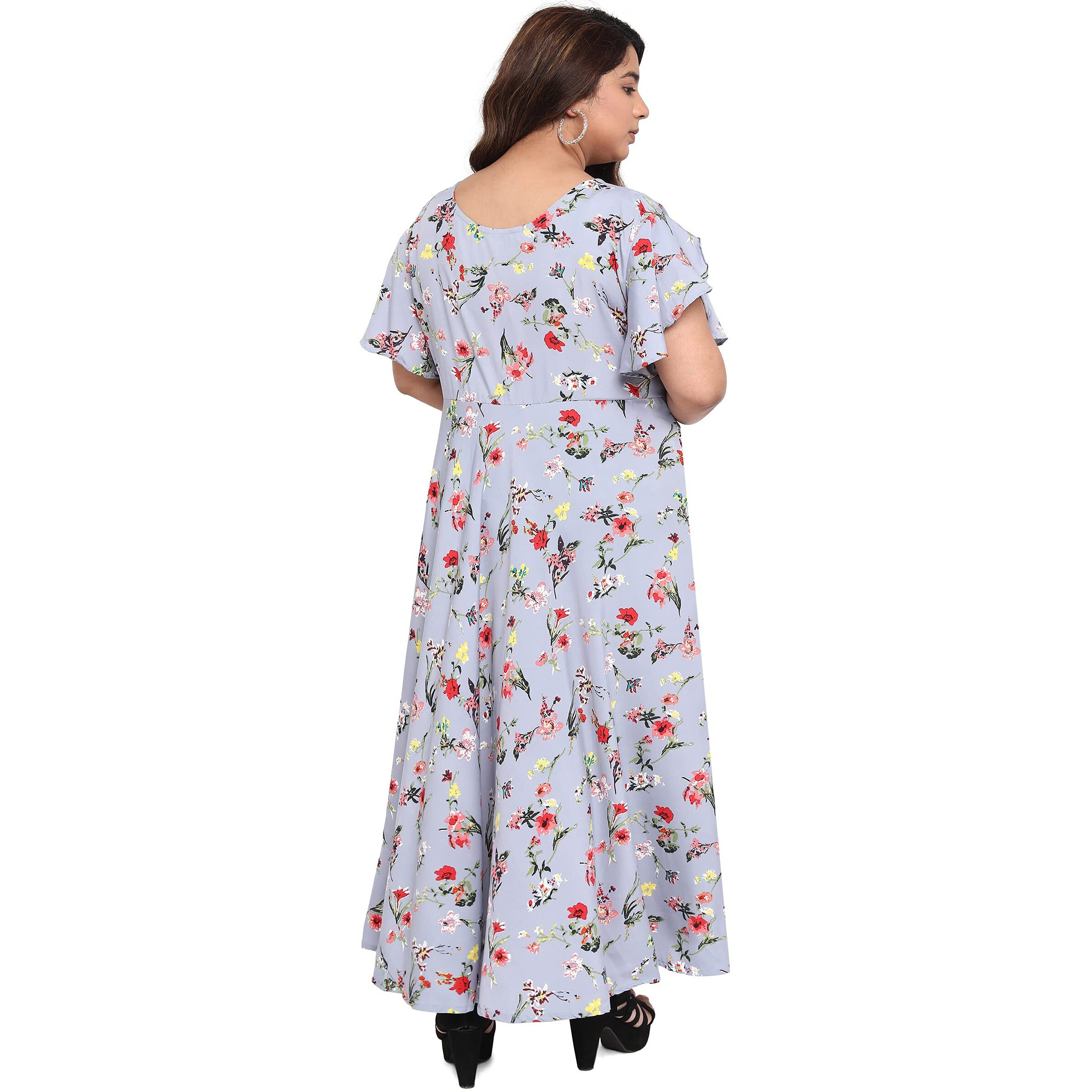 Oomph Women's Western & Fusion Wear Crepe A-Line Maxi Plus Size Dress - Lavender Purple - Od245_4Xl