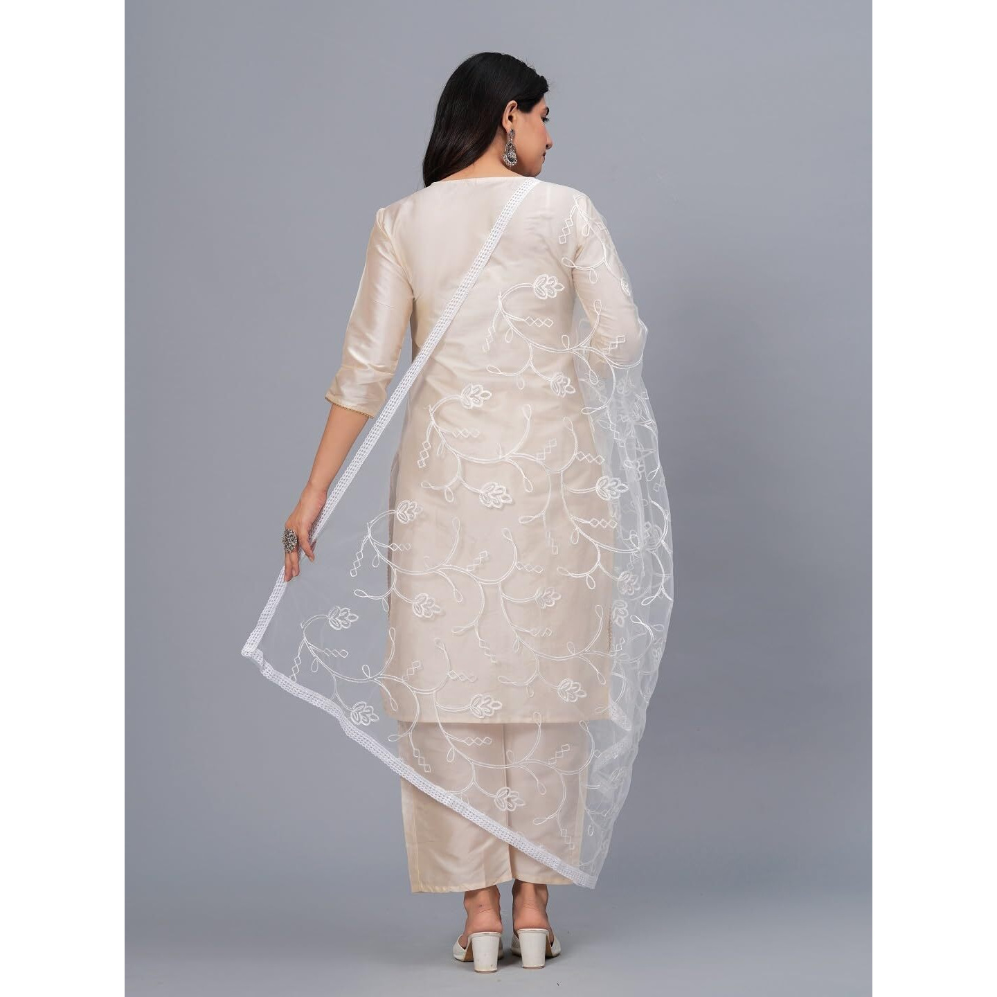 Stylum Women's Embroidered Net Drawer Dupatta (Dupnuvwhite_White)