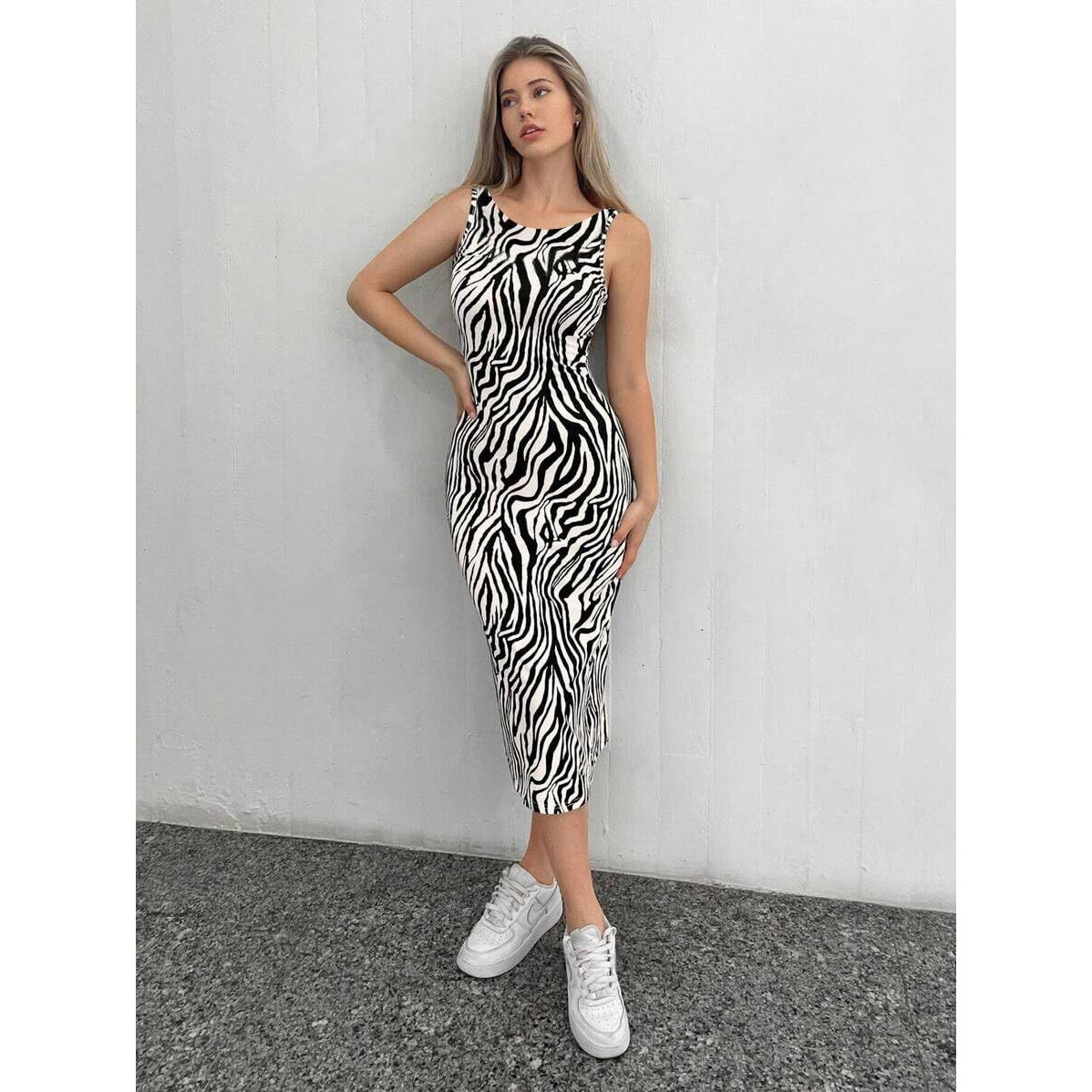 Toochki Dress For Women | Cotton Lycra Dress For Women | One Piece Dress Set | Bodycon Dress For Women | Dresses For Women | Black & White Dress | Printed Dress | Dress (Tkcbl-Cl-306-Bw-Dr Parent)
