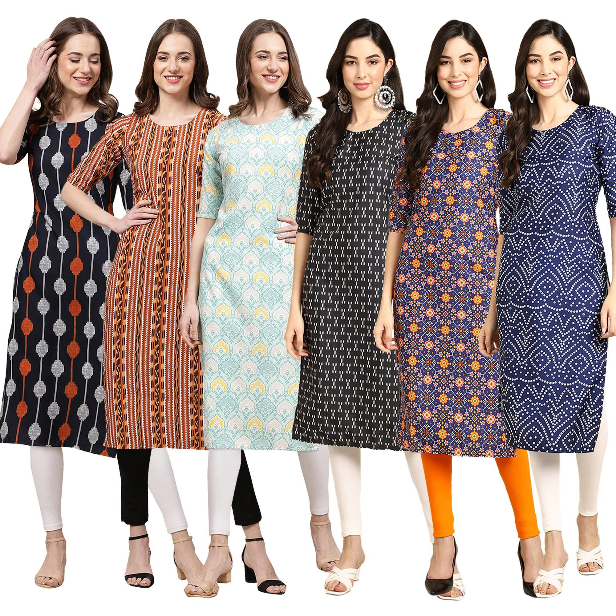 Pinkmint Women's Crepe Digital Print Straight Kurta Pack Of 6 [Cr-330-344-343-362-369-366-Xxl]