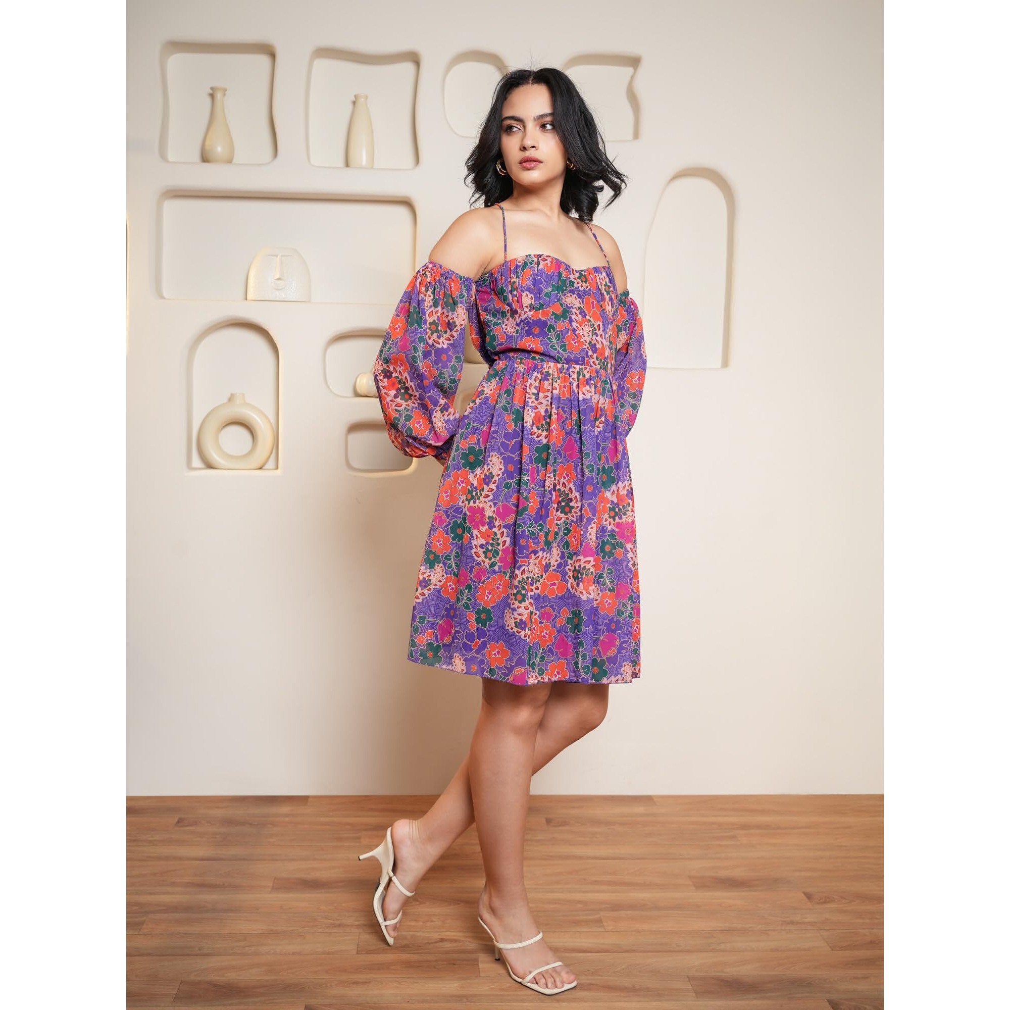 Purvaja Womens Fit & Flare Above Knee Length Dress (Floe-029_Purple_Small)