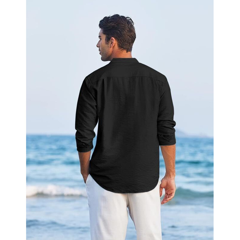 Royalscout Men's Regular Fit Solid Cotton Blend Straight Short Kurta | Full Sleeves Kurta Black