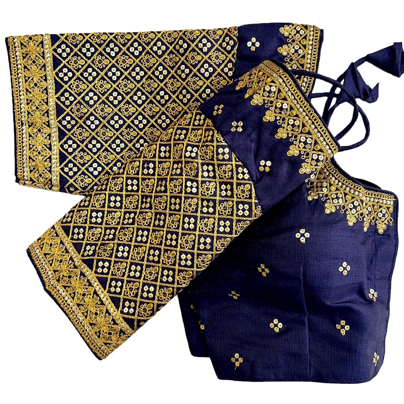 Vihu Fashion Women's Milan Silk Heavy Golden Codding Embroidery Sequins Work Navy Blue Saree Blouse(Reva Navy Blue)