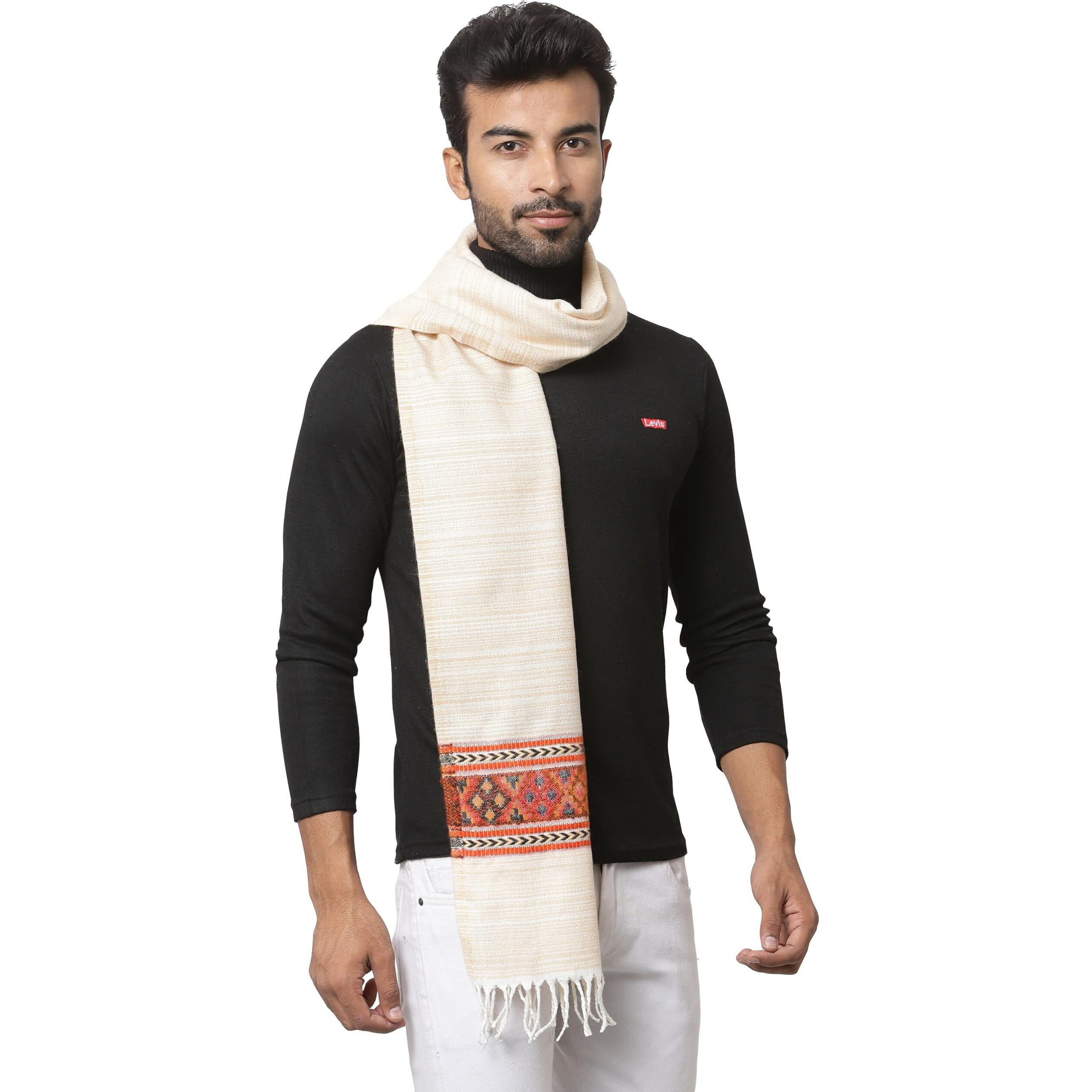 Weavers Villa Acro Wool Men's Muffler (Mf-901,Cream, Size 34Cm X 200Cm)