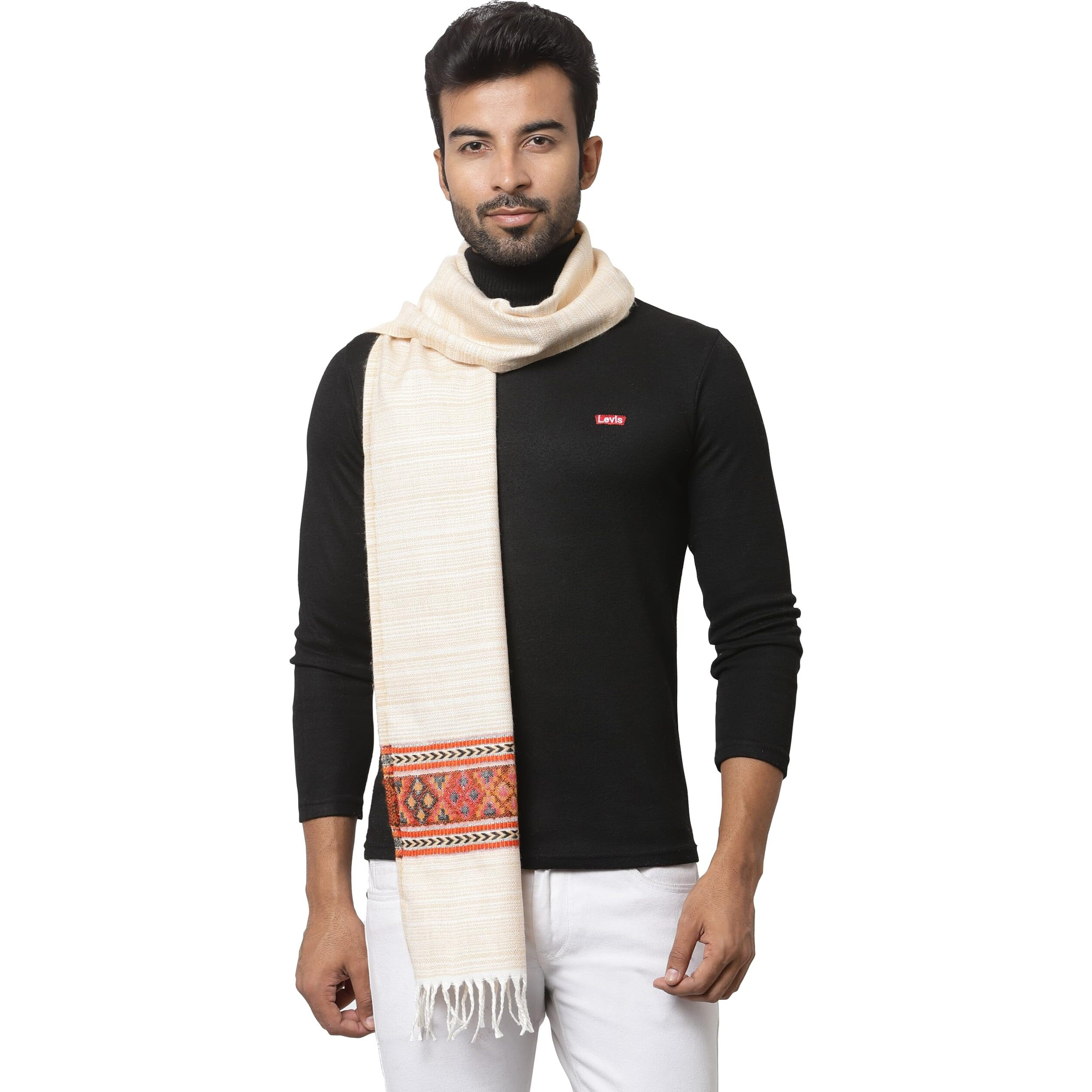 Weavers Villa Acro Wool Men's Muffler (Mf-901,Cream, Size 34Cm X 200Cm)