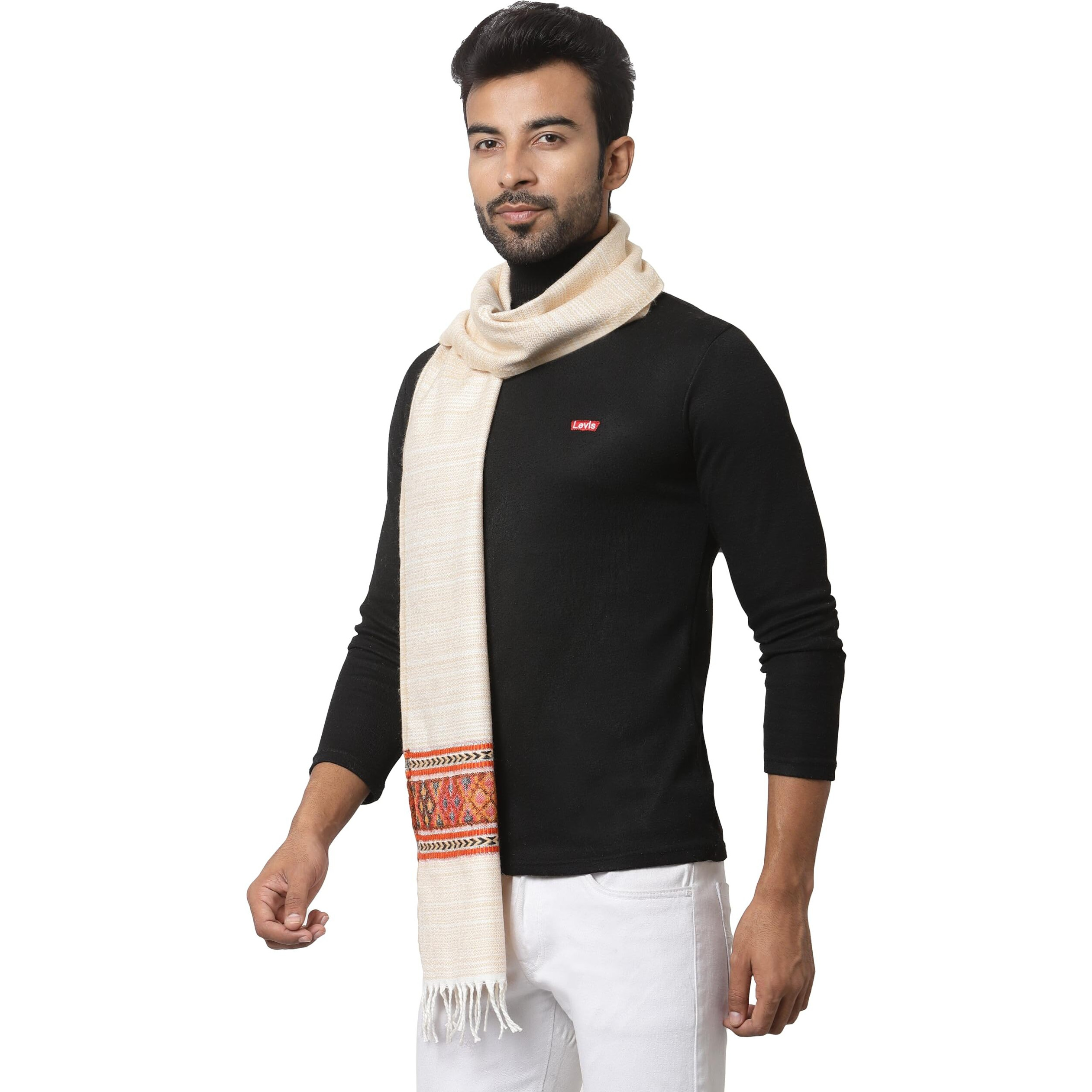 Weavers Villa Acro Wool Men's Muffler (Mf-901,Cream, Size 34Cm X 200Cm)