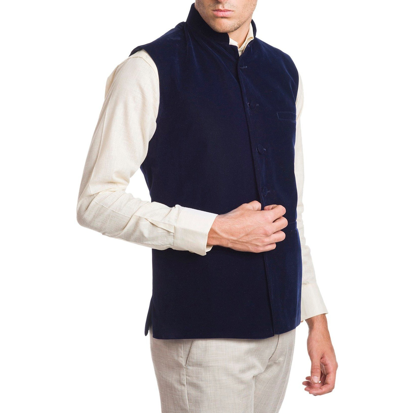 Wintage Men's Velvet Bandhgala Festive Navy Blue Nehru Jacket Waistcoat
