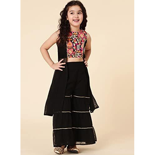 A.T.U.N. (All Things Uber Nice) A.T.U.N. Girls Embroidered Sharara Set_Gsrr Ple Tfb_14-15Y_Black-Multi