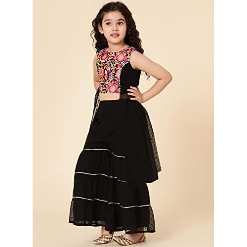 A.T.U.N. (All Things Uber Nice) A.T.U.N. Girls Embroidered Sharara Set_Gsrr Ple Tfb_14-15Y_Black-Multi