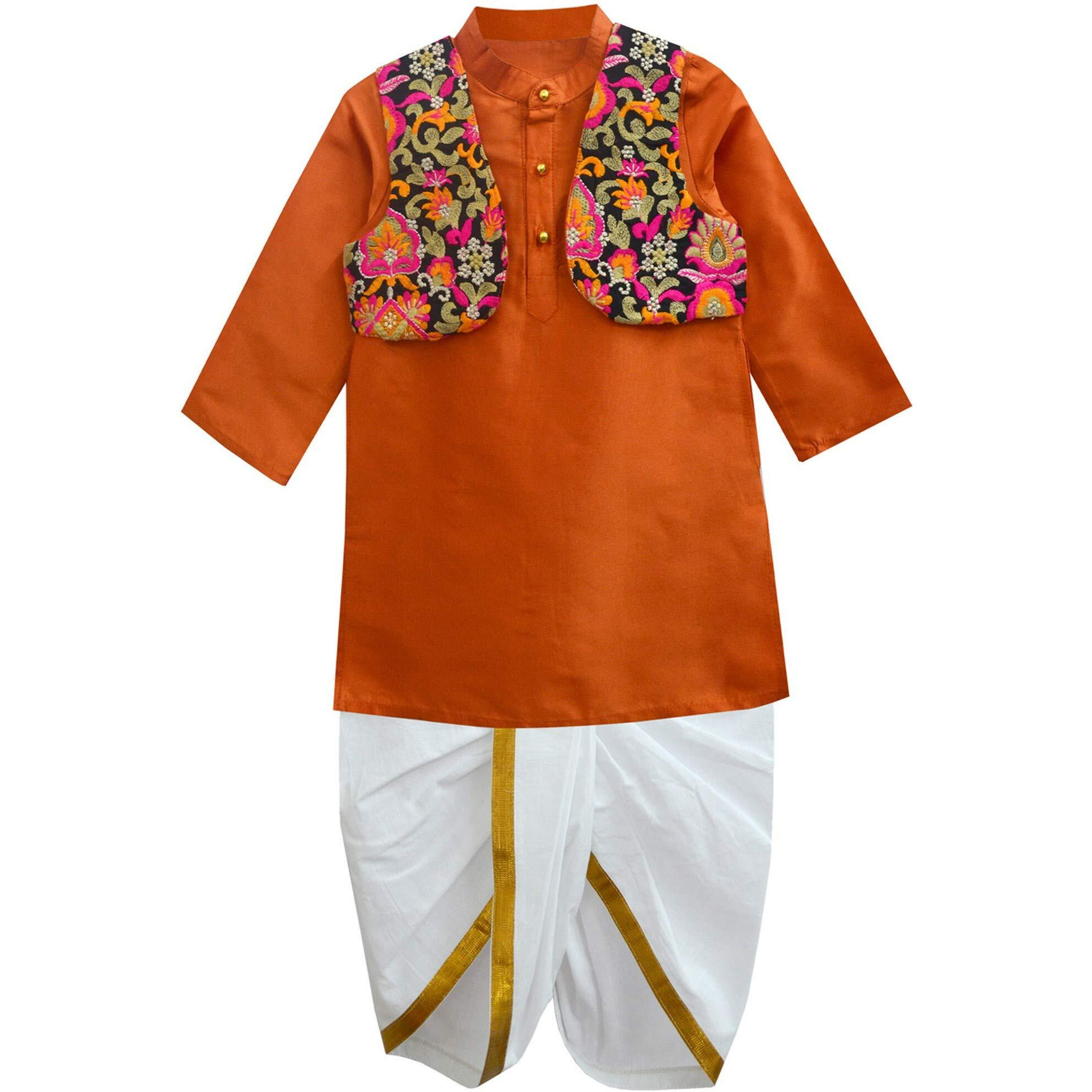 A.T.U.N. Boys' Regular Fit Dhoti (Bkls Taf Org_Orange-White_4-5 Years)