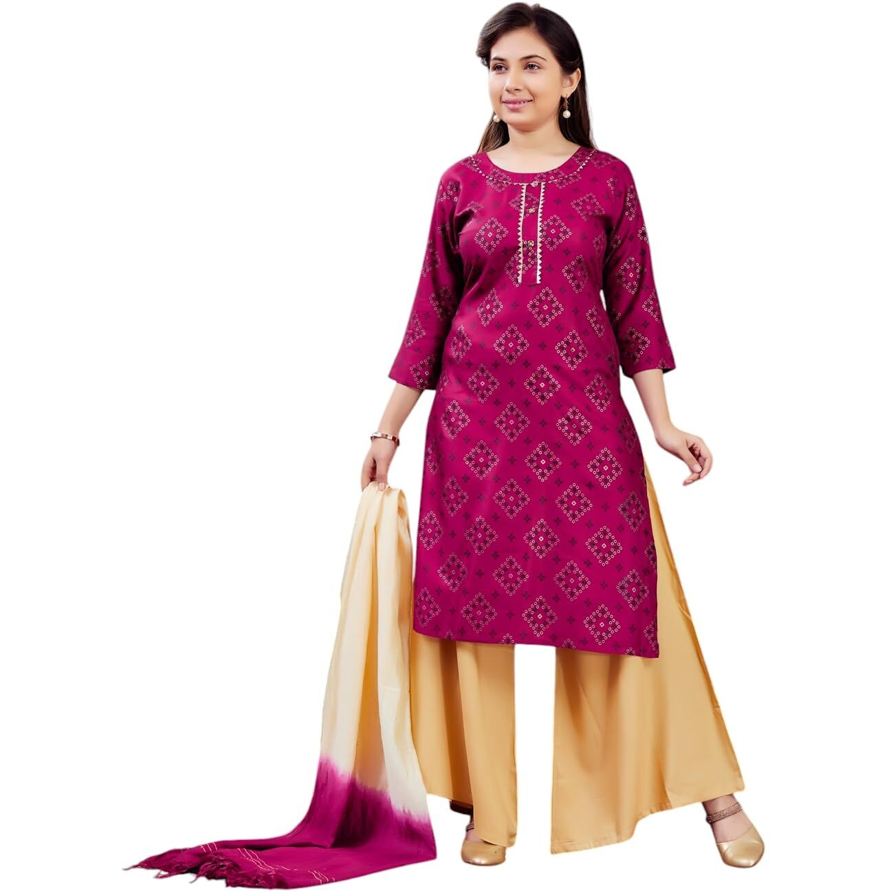 Aarika Girls Maroon Colour Printed Cotton Kurti (10-15 Years)