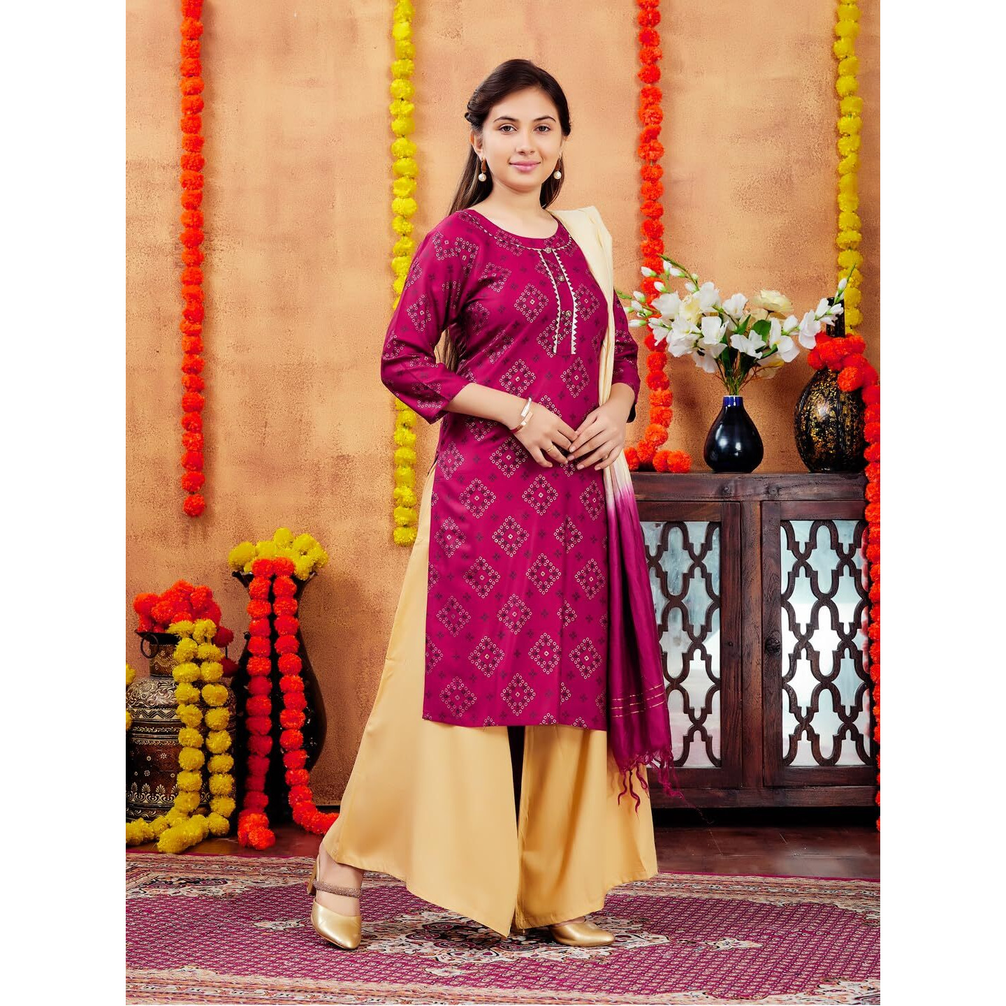 Aarika Girls Maroon Colour Printed Cotton Kurti (10-15 Years)