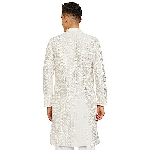 Be Active Men's Traditional Embroidered Lucknowi Full Sleeves Kurta || Cotton Kurta For Men || Men Kurta For Wedding || Kurta For Men (Rfsk0013-Kr 1 M) White