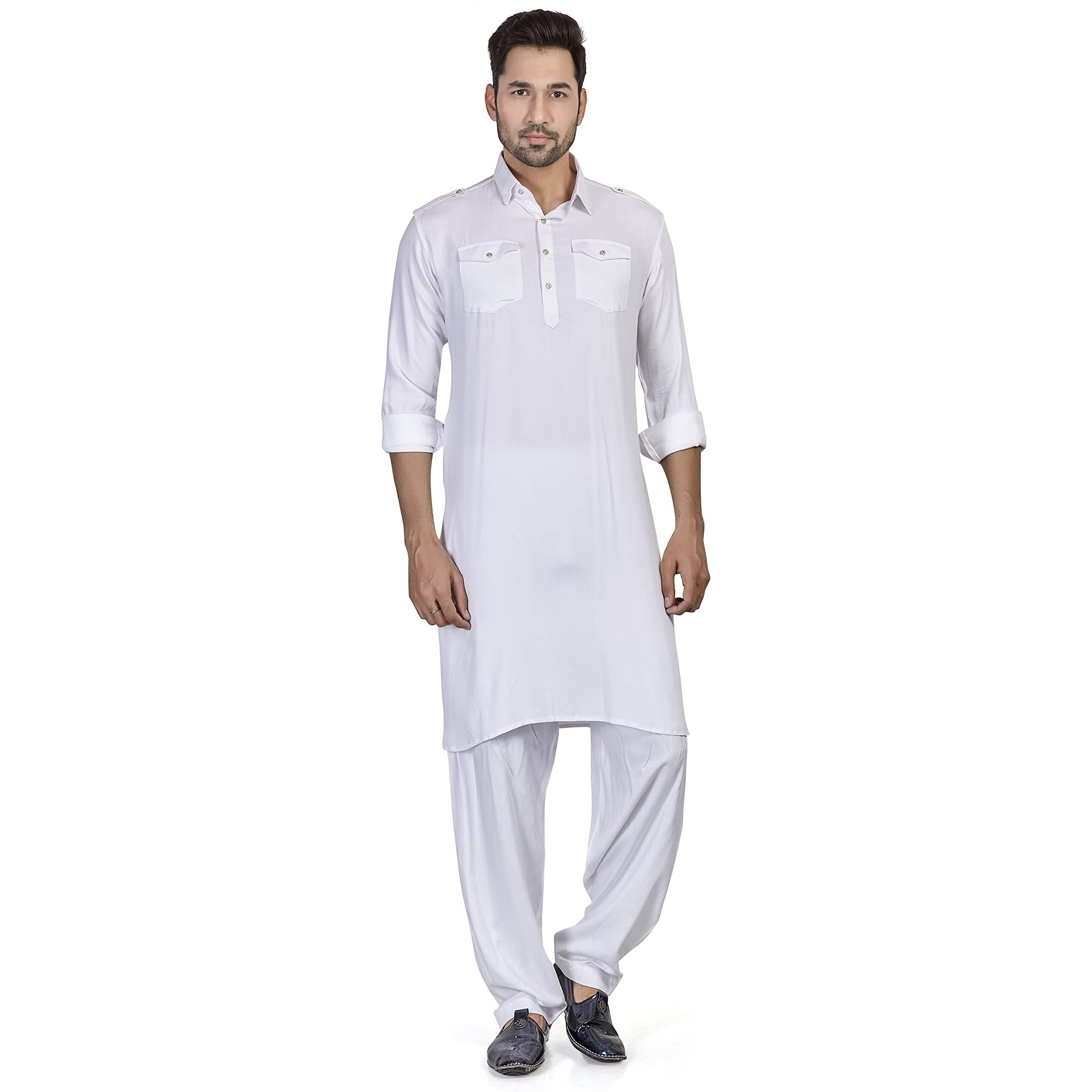Be Active Men's Cotton Rayon Pathani Solid White Kurta Set || Men Kurta Pajama || Men Kurta Pajama Set || Kurta Pajama For Men (Rfsp0001 1-M)