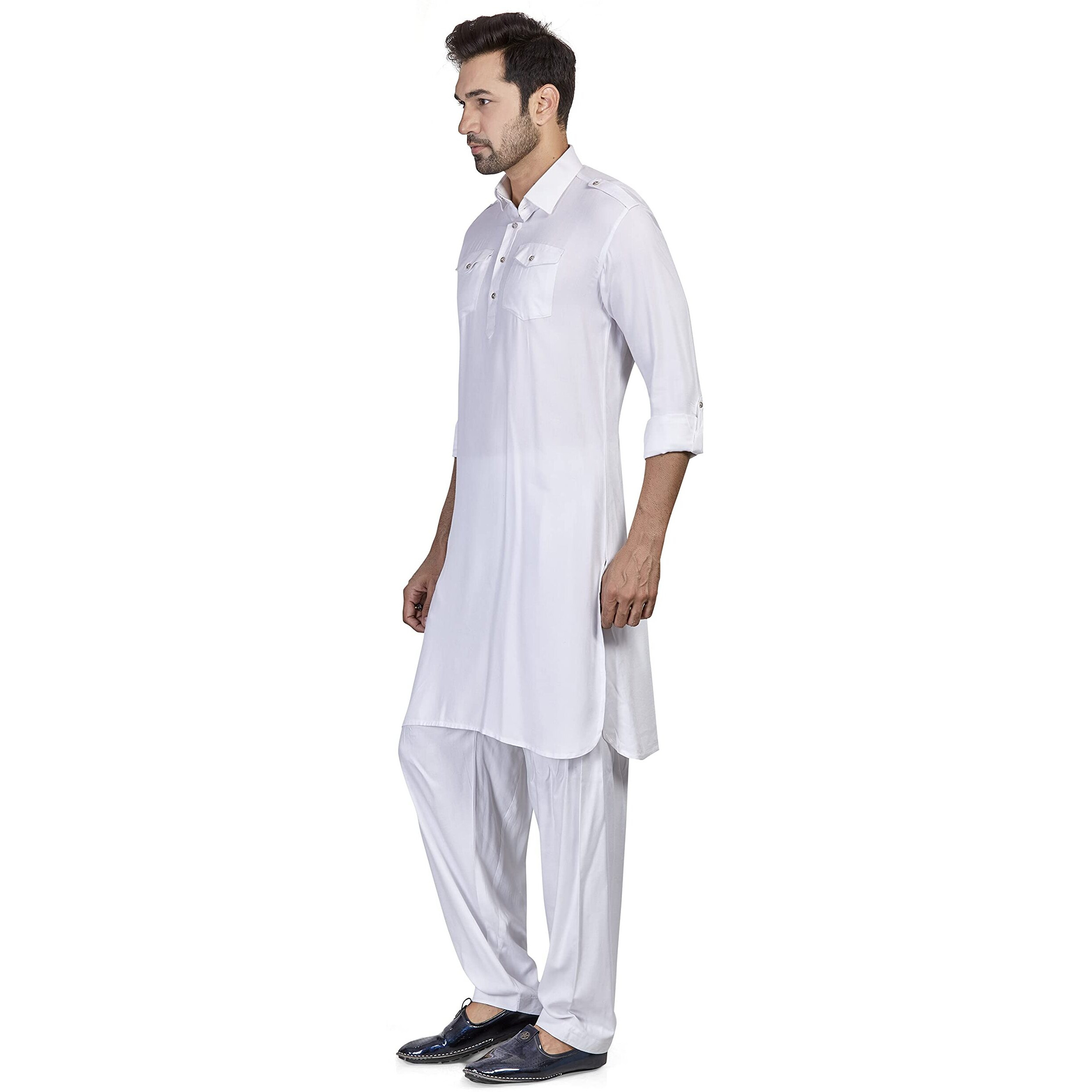 Be Active Men's Cotton Rayon Pathani Solid White Kurta Set || Men Kurta Pajama || Men Kurta Pajama Set || Kurta Pajama For Men (Rfsp0001 1-M)