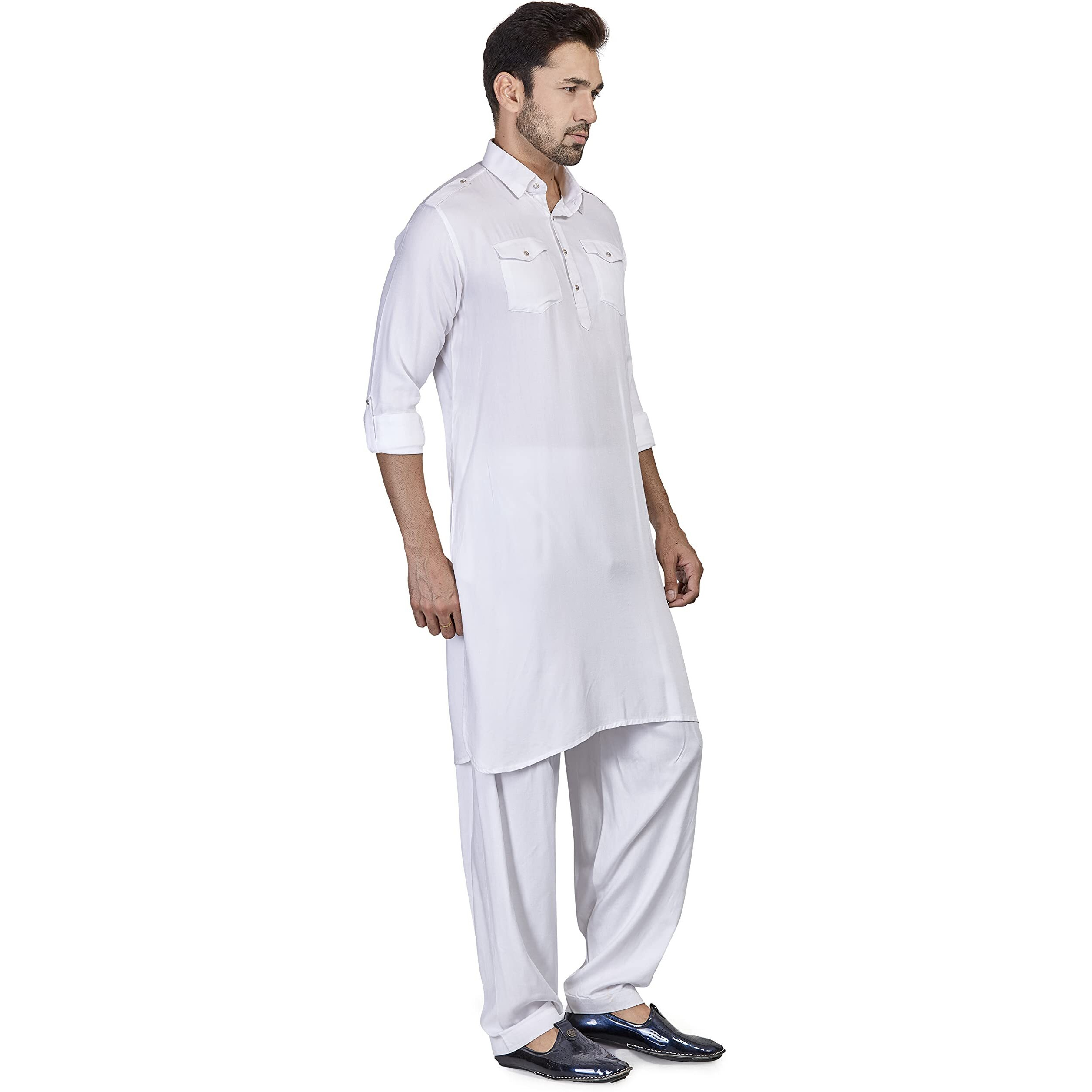 Be Active Men's Cotton Rayon Pathani Solid White Kurta Set || Men Kurta Pajama || Men Kurta Pajama Set || Kurta Pajama For Men (Rfsp0001 1-M)