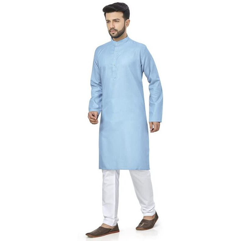 Be Active 100% Cotton Stylish Trendy Solid Pattern Full Sleeve Comfortable Men's Kurta Pyjama Set Gives Rich Look Rfsk0001_30_Set_Xxl Sky Blue