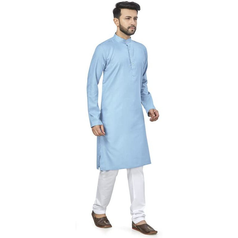 Be Active 100% Cotton Stylish Trendy Solid Pattern Full Sleeve Comfortable Men's Kurta Pyjama Set Gives Rich Look Rfsk0001_30_Set_Xxl Sky Blue
