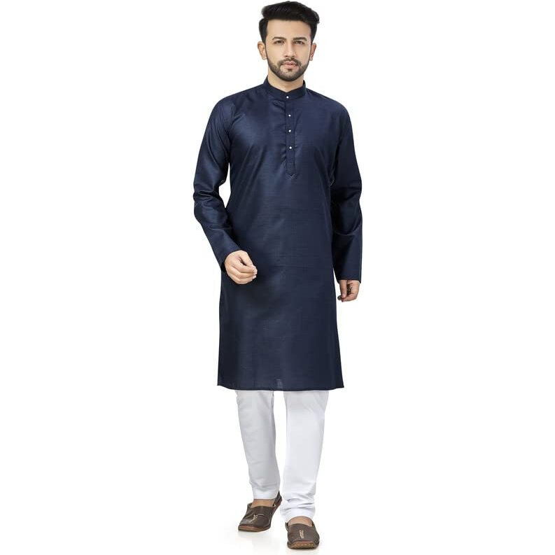 Be Active 100% Cotton Stylish Trendy Solid Pattern Full Sleeve Comfortable Men's Kurta Pyjama Set Gives Rich Look Rfsk0001_12_Set_L Dark Blue