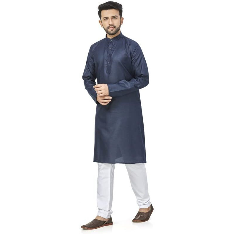Be Active 100% Cotton Stylish Trendy Solid Pattern Full Sleeve Comfortable Men's Kurta Pyjama Set Gives Rich Look Rfsk0001_12_Set_L Dark Blue