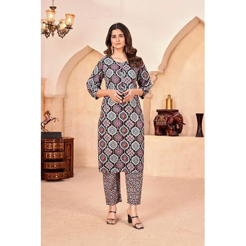 Fabnex Kurta Set For Women | Women Kurta Set With Dupatta | Women Kurta Sets Kurtis | Women Kurta Pant Set (K-25-Black-M)