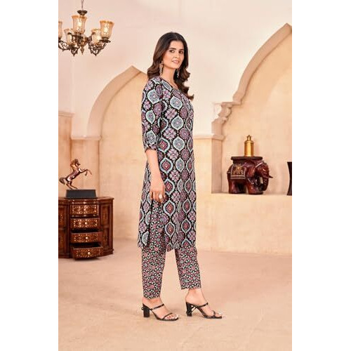 Fabnex Kurta Set For Women | Women Kurta Set With Dupatta | Women Kurta Sets Kurtis | Women Kurta Pant Set (K-25-Black-M)