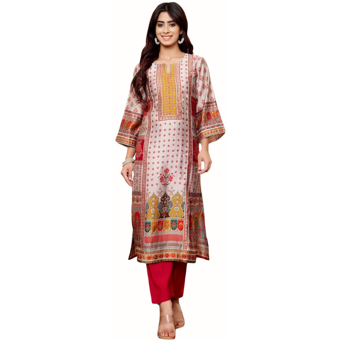 Varanga Women Grey Ethnic Floral Printed Gota Embellished Kurta With Solid Trouser  Stylish And Elegant Ethnic Set