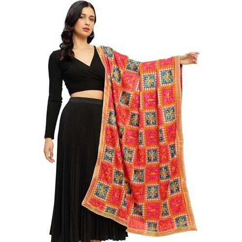 Weavers Villa Women's Heavy Phulkari Embroided Dupatta, Chunni (2.25 Mtrs)