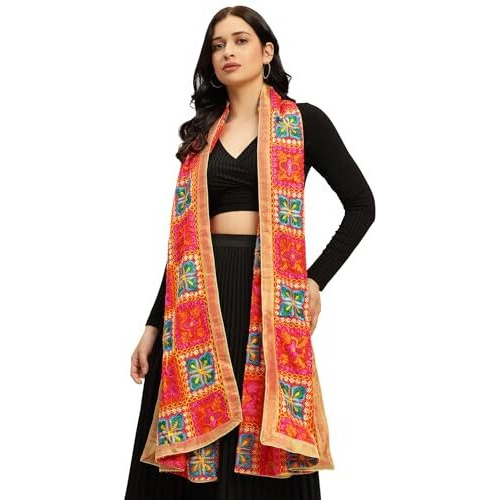 Weavers Villa Women's Heavy Phulkari Embroided Dupatta, Chunni (2.25 Mtrs)