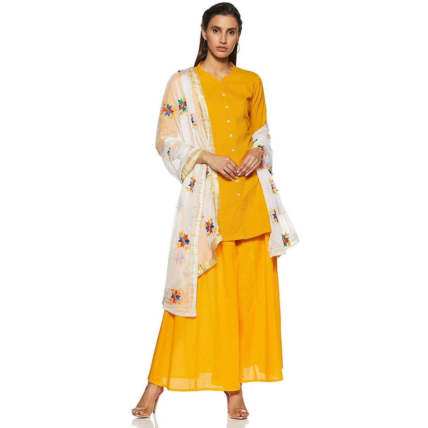Weavers Villa Punjabi Hand Embroidery Phulkari Buty Work Faux Chiffon Dupatta, 2.25 Mtrs