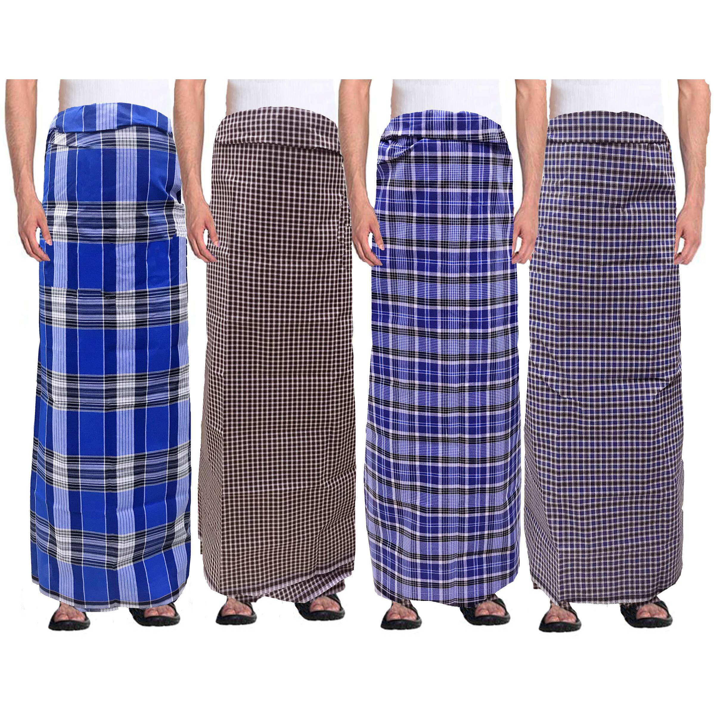 Weavers Villa Men's 100% Cotton Multicolored Unstiched Lungi (2 Mtrs) - Pack Of 4