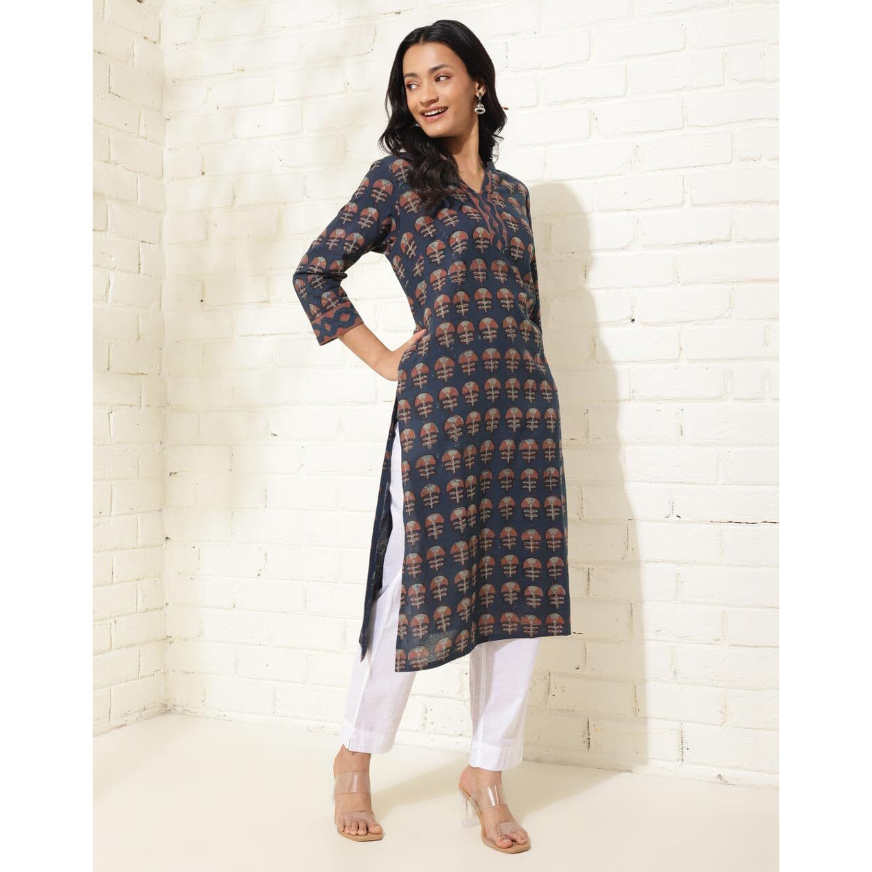 Fabindia Women's Cotton Printed Regular Kurta (1037248Indigo_Indigo