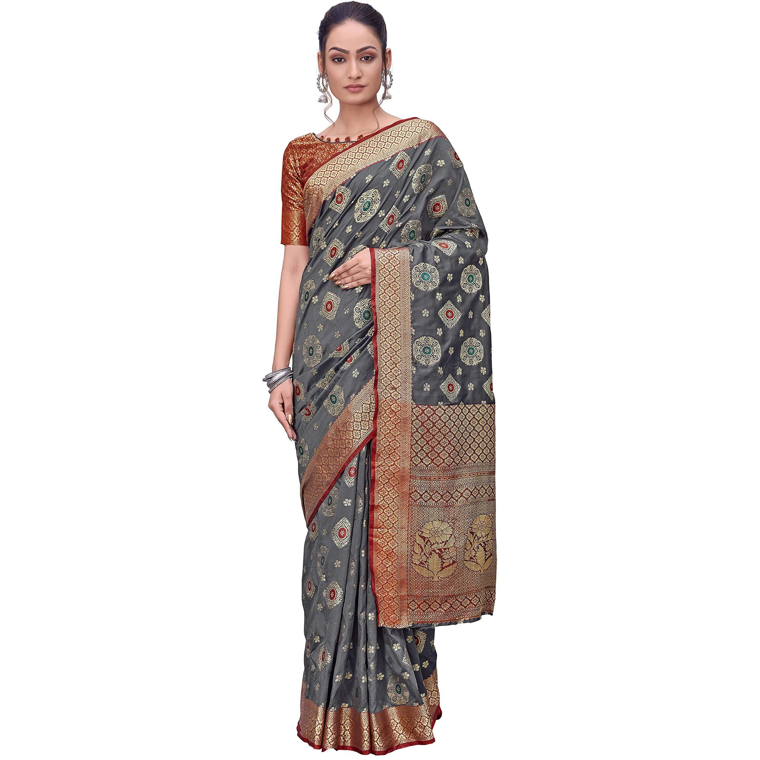 Glory Sarees Women's Banarasi Silk Saree With Blouse Piece (Gs_Vivah_Silk110_Grey)
